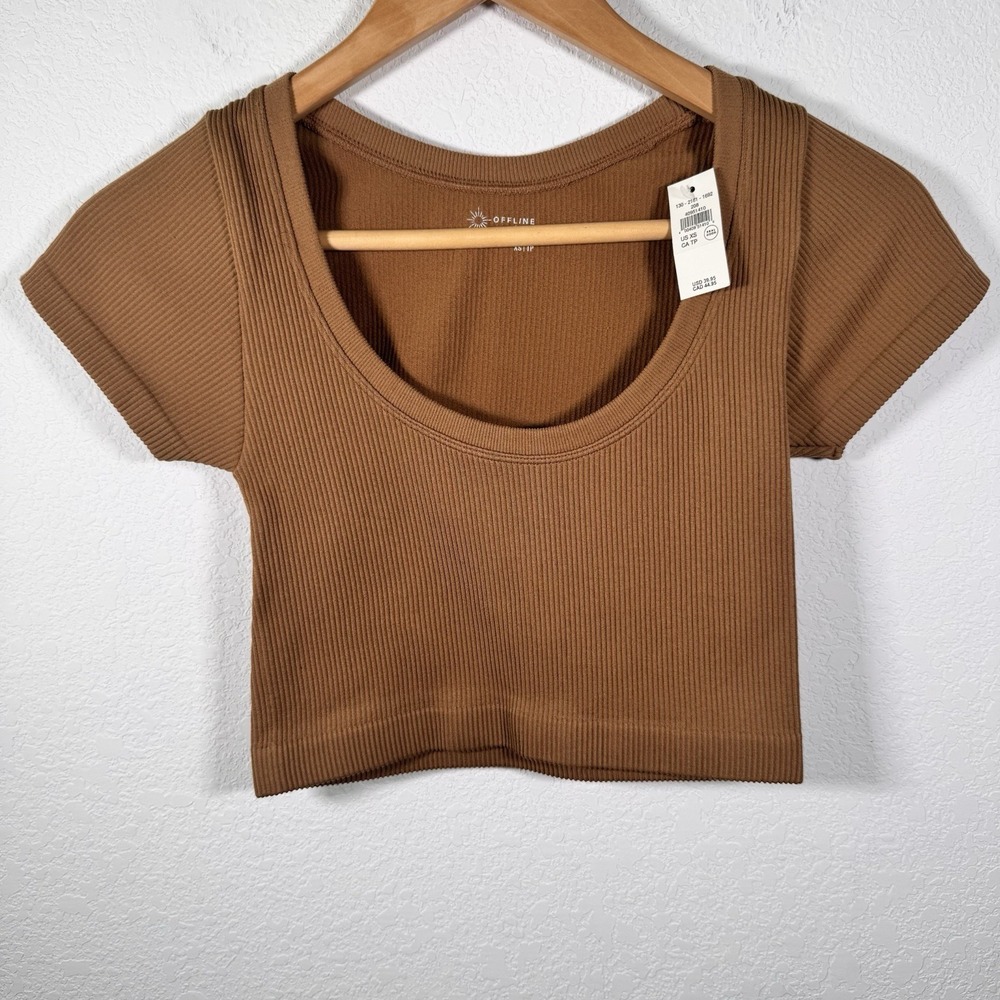 NWT!! Offline by Aerie Women's Brown Ribbed‎ Seamless Crop Top | Size XS